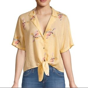 Rails Marley Eden Floral Hawaiian Print Front Tie Linen Blend Blouse Size M